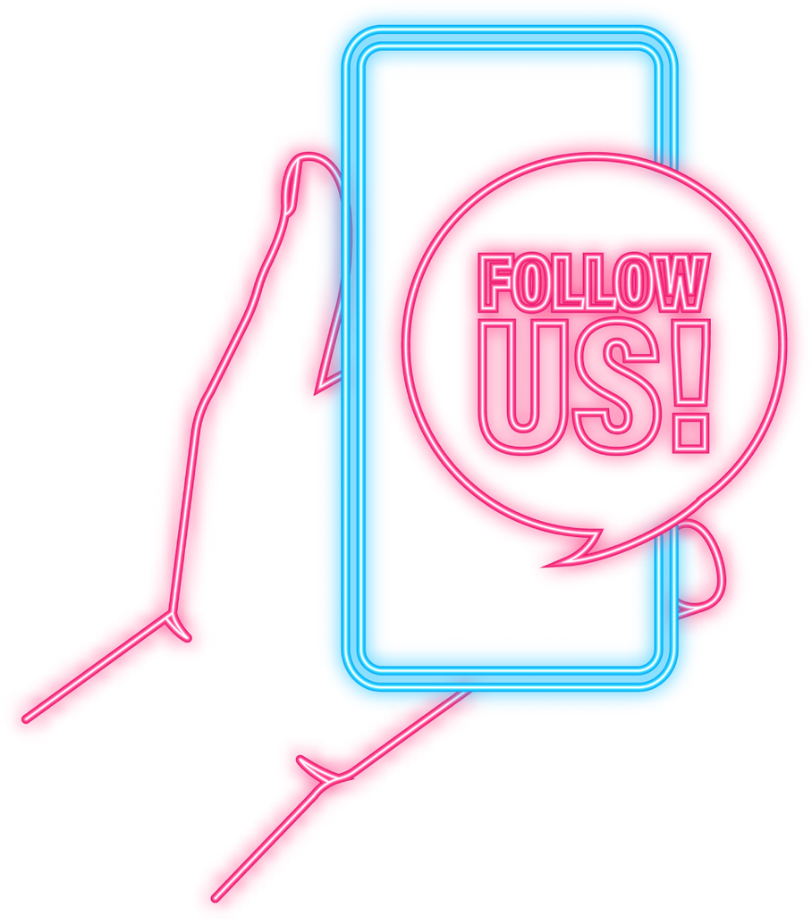 Neon Icon. Follow us smartphone banner in neon style on white background. Vector illustration